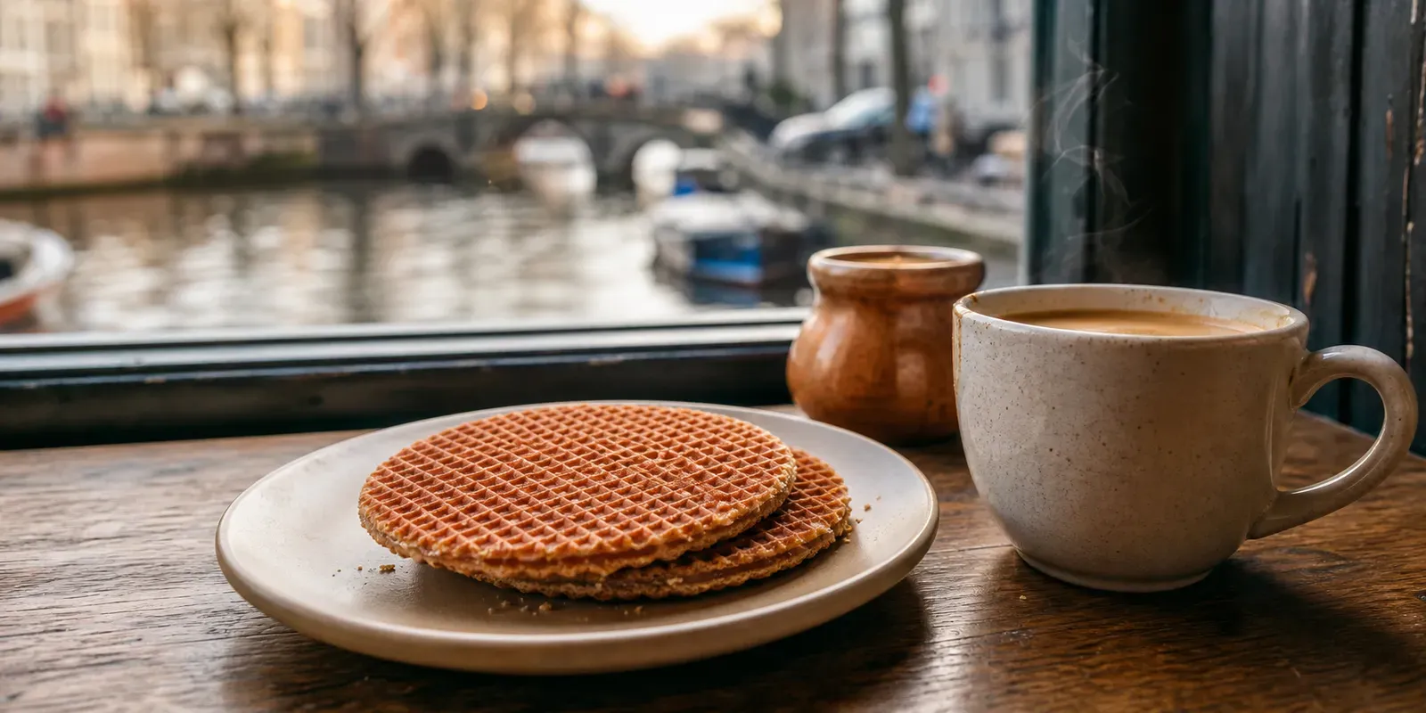 Holenderskie stroopwafels przy filiżance kawy